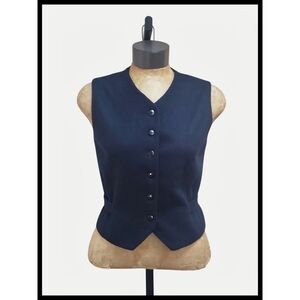 Worthington 100% Wool Button Down Vest V-neck Navy Blue Size 6